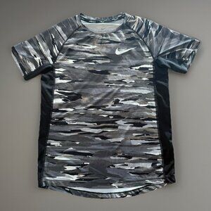 Nike Pro Shirt Boys Large Gray Camo Dri Fit Compression Short Sleeve Youth Kids